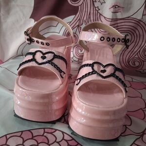 Platform Sandals — Pink Heart Chain Detail